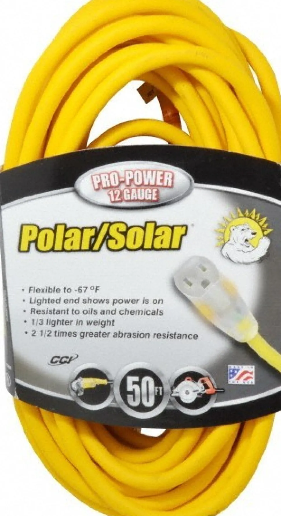 50', 12/3 Gauge/Conductors, Yellow Outdoor Extension Cord