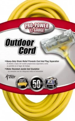 50', 12/3 Gauge/Conductors, Yellow Indoor & Outdoor Extension Cord