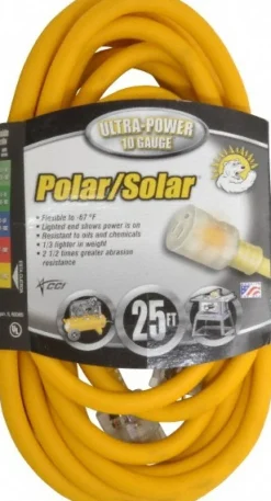 25', 10/3 Gauge/Conductors, Yellow Outdoor Extension Cord