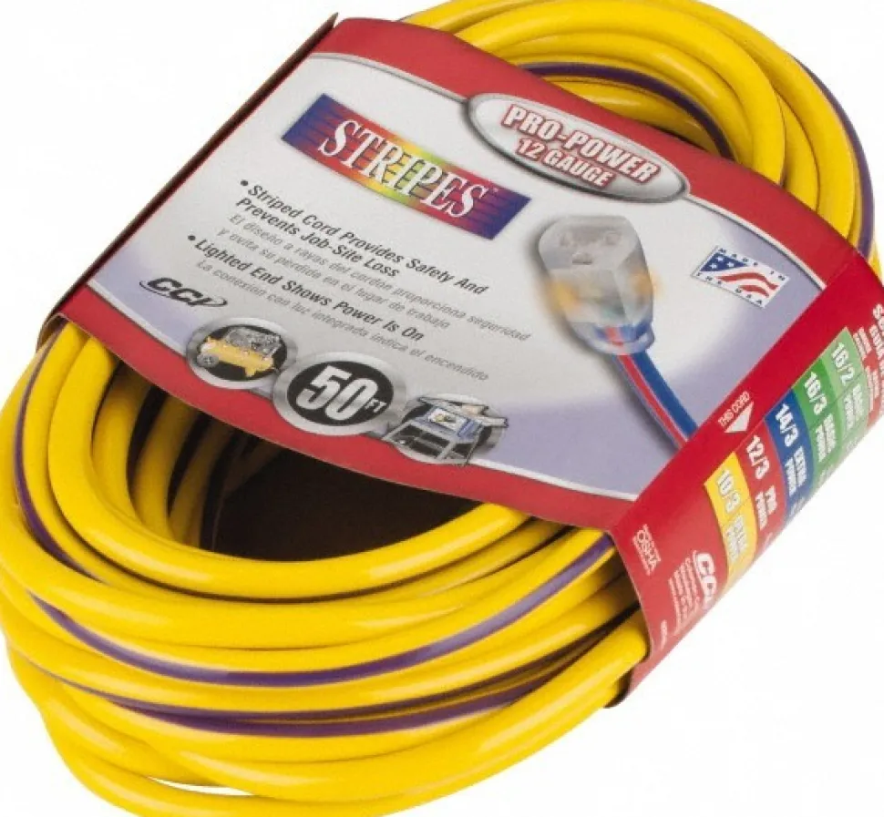 50', 12/3 Gauge/Conductors, Yellow/Purple Outdoor Extension Cord