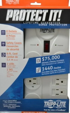 8 Outlets, 120 Volts, 15 Amps, 8' Cord, Power Outlet Strip
