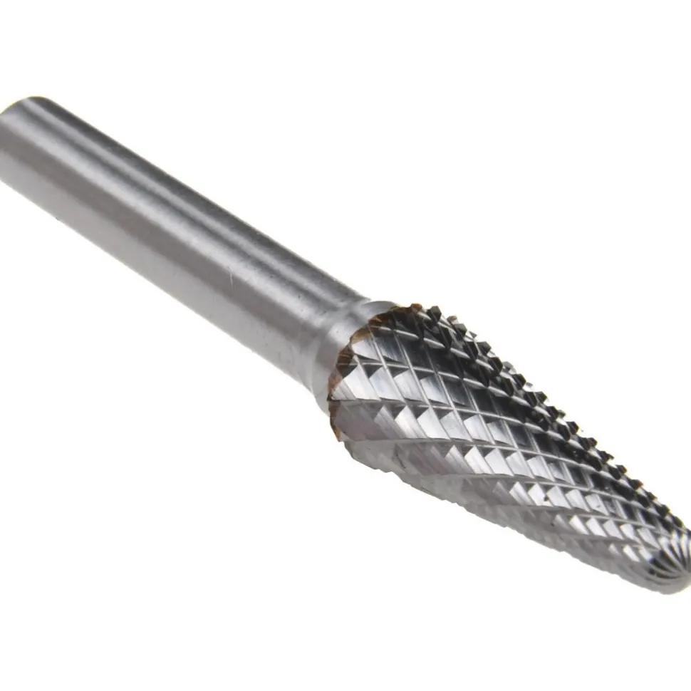 Abrasive Burr: SL-3, 3/8" Cut Dia, Taper With Radius End, Double Cut