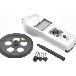 Accurate up to 0.006 +/- 1% Digit (6 RPM Max) (10,000 to 25,000 RPM), 0.001 RPM Resolution, Contact Tachometer