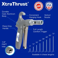 Air Blow Gun: Maximum Power Venturi Nozzle, Pistol Grip