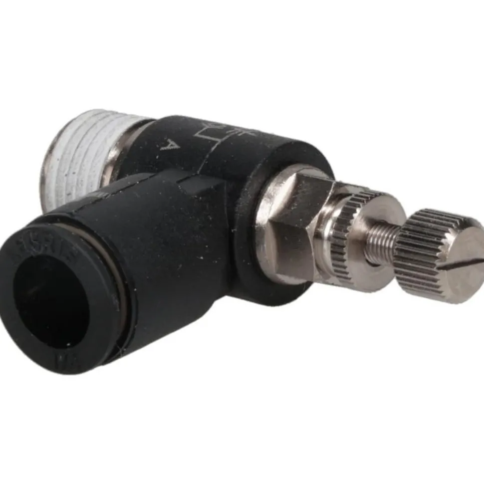 Air Flow Control Valve: Miniature Exhaust, Tube x NPT, 1/4" Tube OD, 145 Max psi