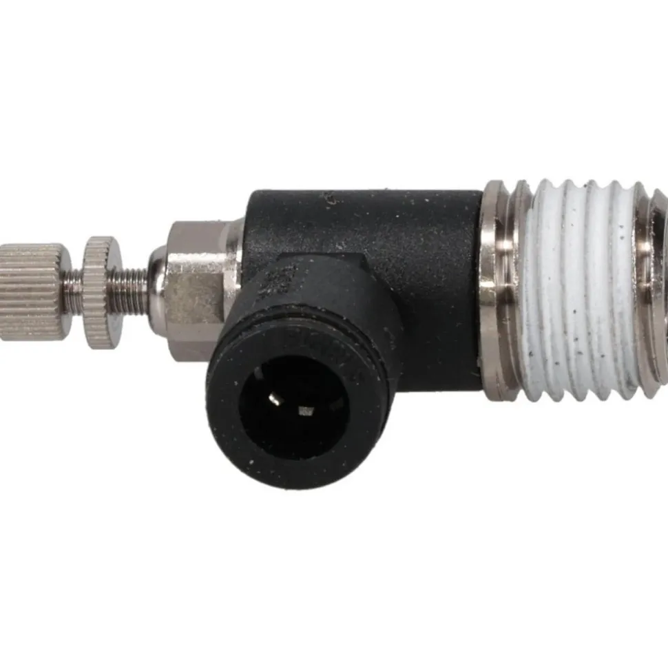 Air Flow Control Valve: Miniature Exhaust, Tube x NPT, 1/4" Tube OD, 145 Max psi