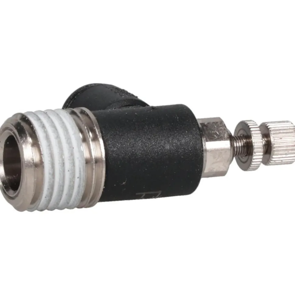 Air Flow Control Valve: Miniature Exhaust, Tube x NPT, 1/4" Tube OD, 145 Max psi