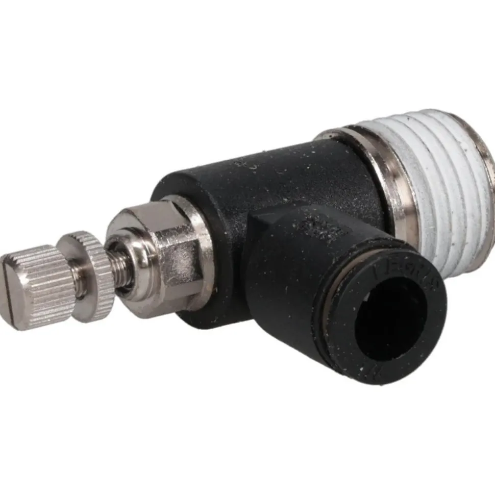 Air Flow Control Valve: Miniature Exhaust, Tube x NPT, 1/4" Tube OD, 145 Max psi