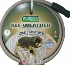 All-Weather Garden Hose: 50 ft, 3/4" GHT Thread, Green, Rubber & Vinyl, 300 psi