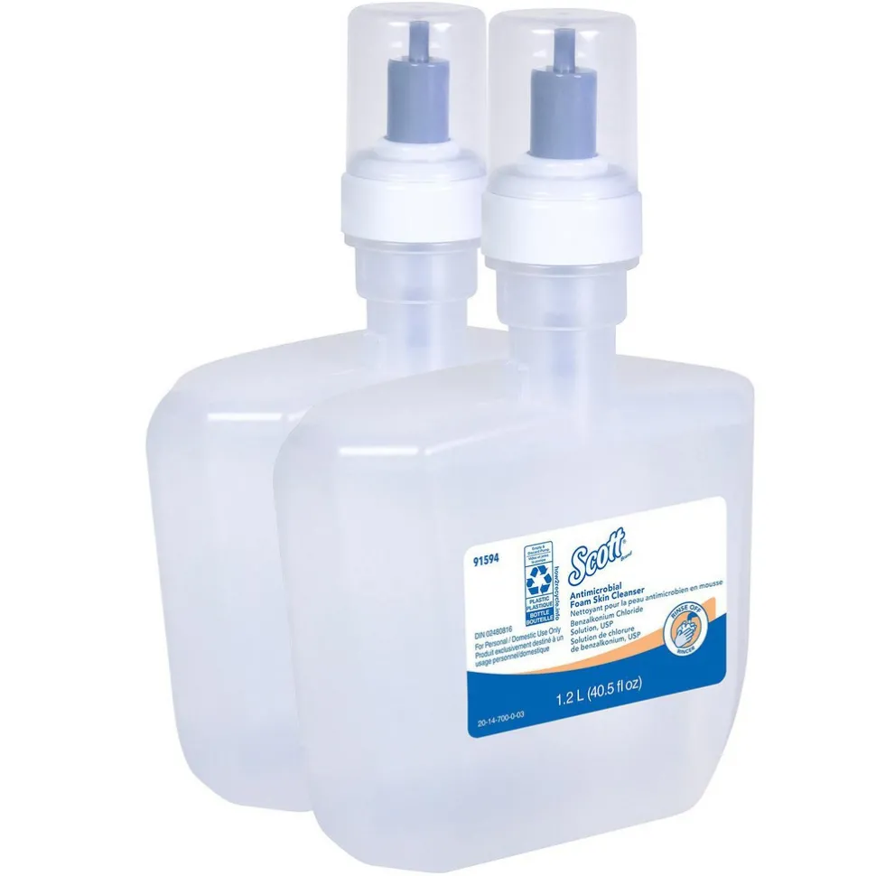 Antimicrobial Foam Skin Cleanser, 1.2 L Automatic Hand Soap Refills, Clear, Unscented, 0.1% Benzalkonium Chloride