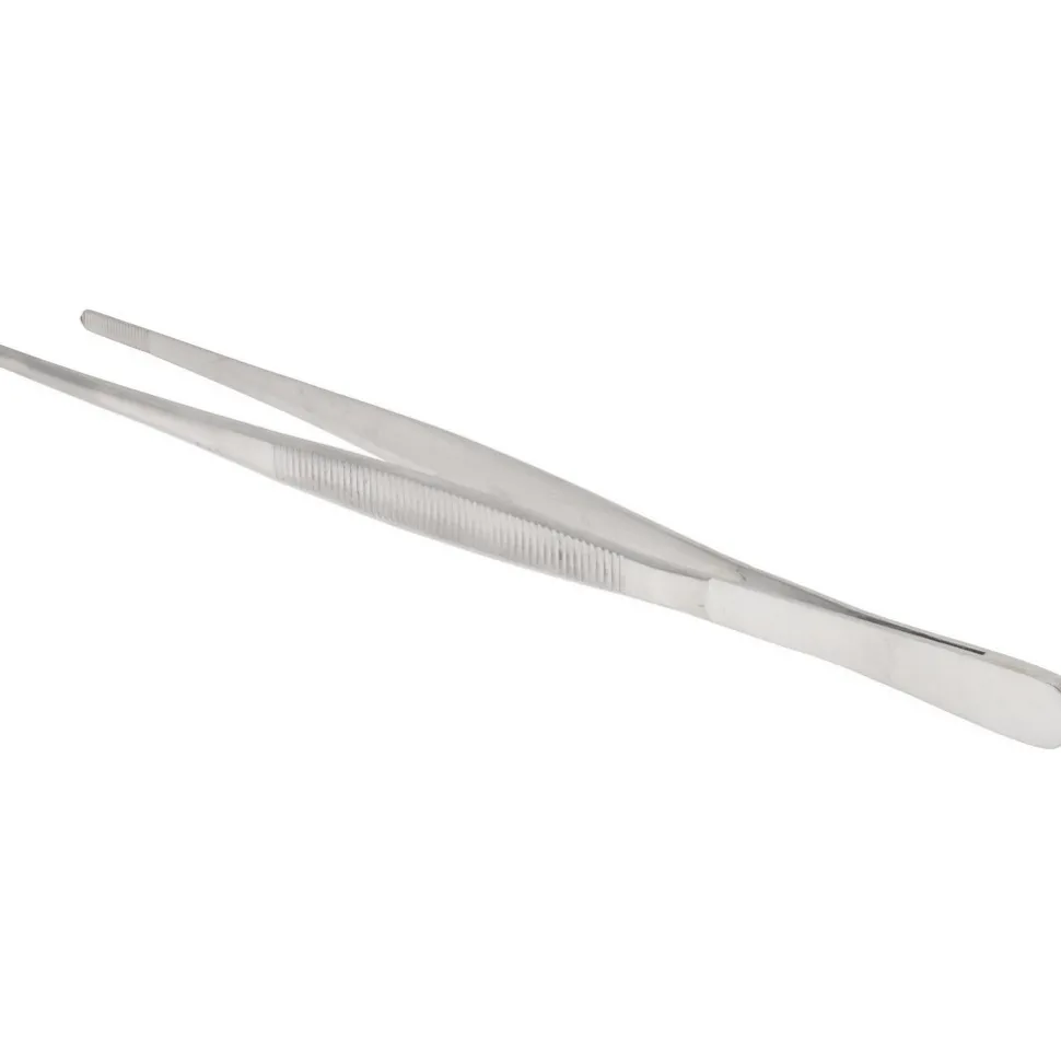 Assembly Tweezer: Stainless Steel, Blunt & Serrated Point Tip, 10" OAL
