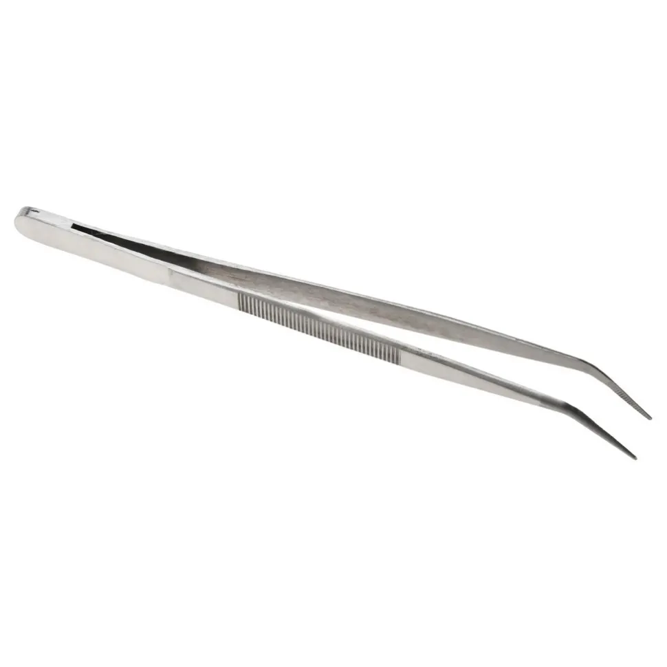 Assembly Tweezer: Stainless Steel, Bent Tip, 6-1/4" OAL