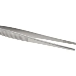 Assembly Tweezer: Stainless Steel, Blunt & Serrated Point Tip, 7" OAL