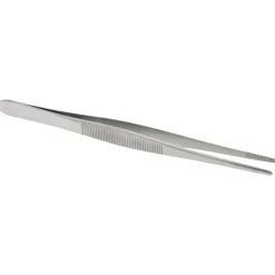 Assembly Tweezer: Stainless Steel, Blunt & Serrated Point Tip, 7" OAL