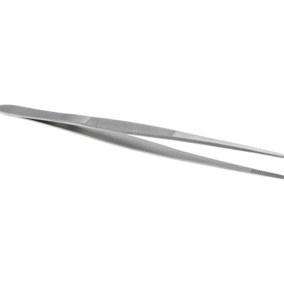 Assembly Tweezer: Stainless Steel, Blunt & Serrated Point Tip, 7" OAL