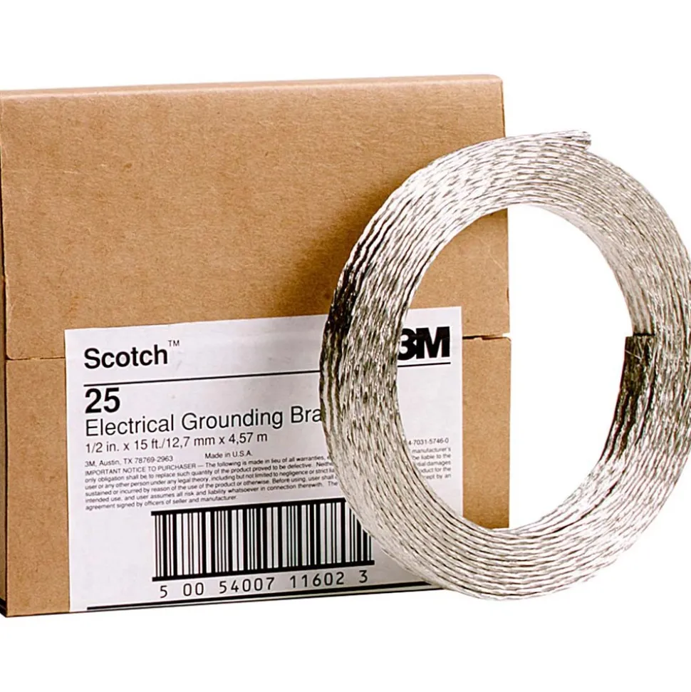 25 AWG, 1/2" Dia, 15 Ft., Braid, Grounding Wire