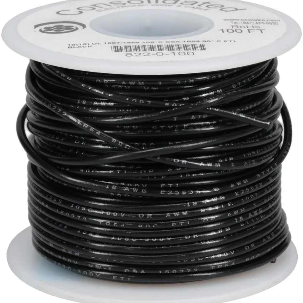 18 AWG, 16 Strand, 100' OAL, Tinned Copper Hook Up Wire
