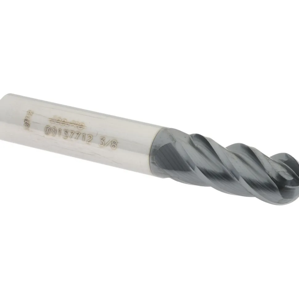Ball End Mill: 3/8" Dia, 7/8" LOC, 4 Flute, Solid Carbide
