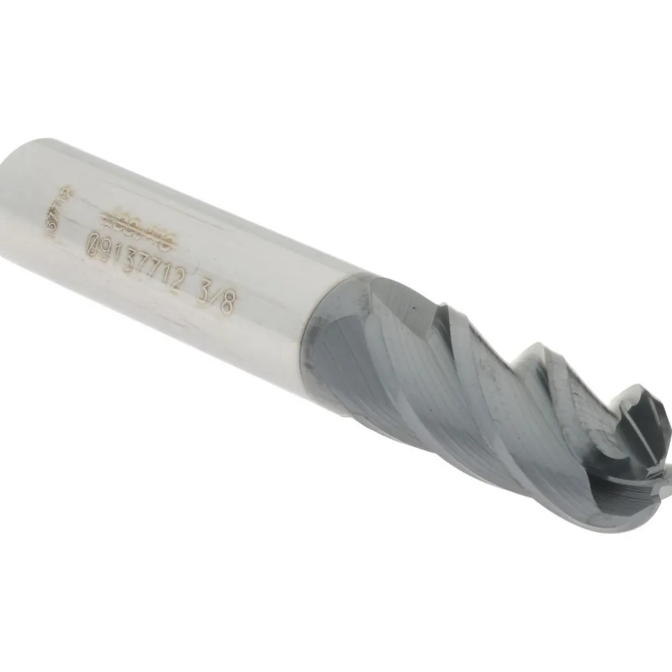 Ball End Mill: 3/8" Dia, 7/8" LOC, 4 Flute, Solid Carbide
