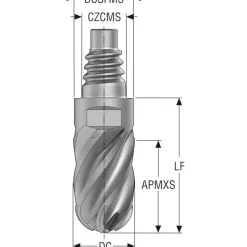 Ball End Mill Heads; Mill Dia (Inch): 3/4; Mill Dia (Decimal Inch): 0.7500; Number of Flutes: 6; Length of Cut (Inch): 3/4; Connection Type: E20; Overall Length (Decimal Inch): 2.2910; Material: Solid Carbide; Finish/Coating: HXT; Cutting Direction: Right Hand; Flute Direction: Right Hand