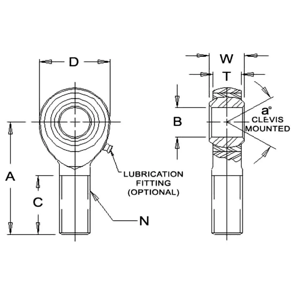 Ball Joint Linkage Spherical Rod End: 3/8-24" Shank Thread, 3/8" Rod ID, 1" Rod OD, 1-1/4" Shank Length, 4,012 lb Static Load Capacity