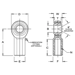 Ball Joint Linkage Spherical Rod End: 1/4-28" Shank Thread, 1/4" Rod ID, 3/4" Rod OD, 0.468" Shank Dia, 0.687" Shank Length, 2,545 lb Static Load Capacity