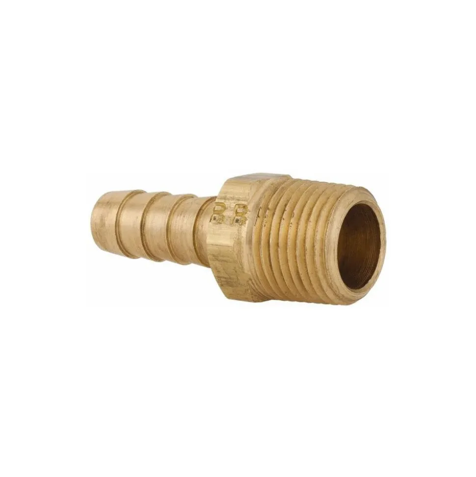 Barbed Hose Fitting: 3/8" NPT, 3/8" Hose ID, Male, Brass