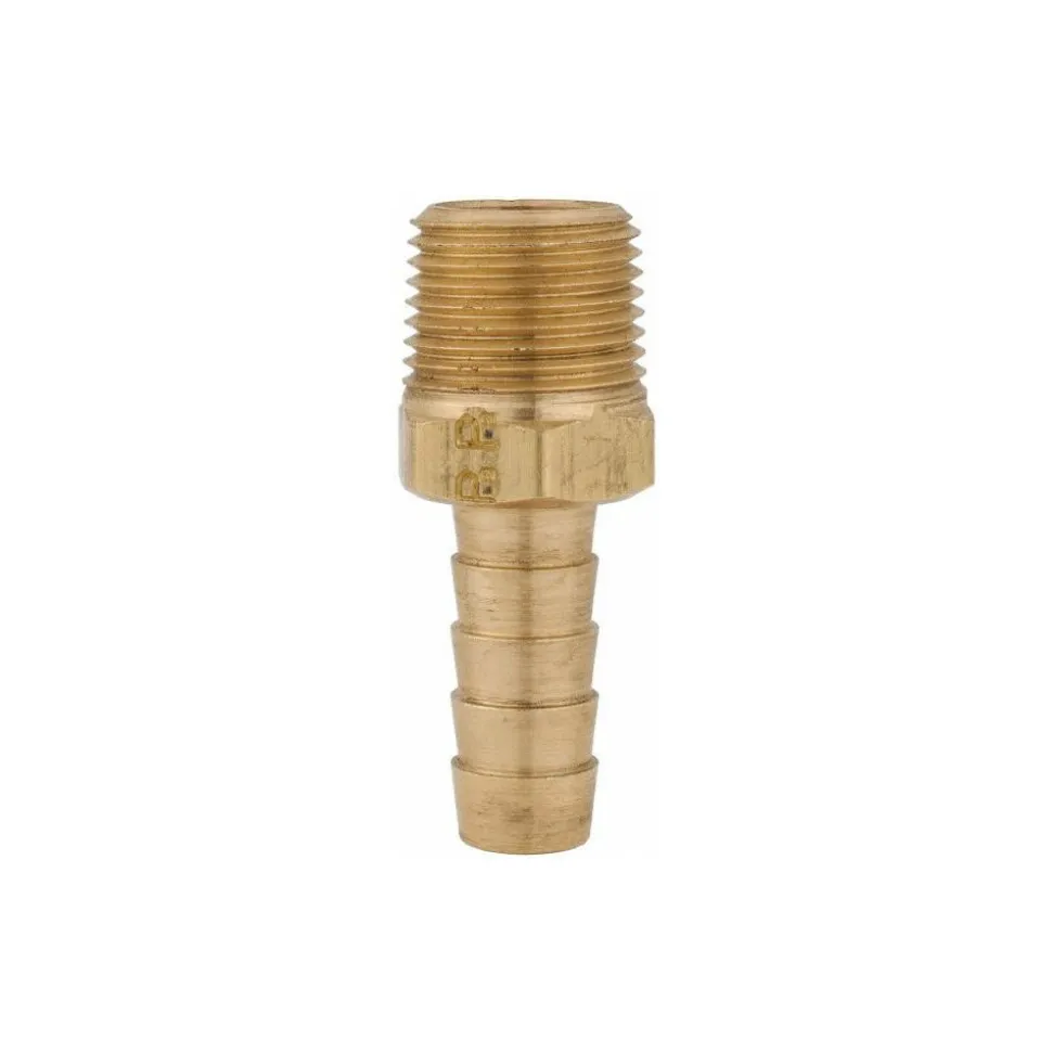 Barbed Hose Fitting: 3/8" NPT, 3/8" Hose ID, Male, Brass