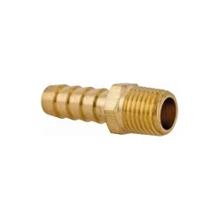 Barbed Hose Fitting: 1/4" NPT, 3/8" Hose ID, Male, Brass