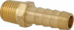 Barbed Hose Fitting: 1/4" NPT, 3/8" Hose ID, Male, Brass