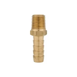 Barbed Hose Fitting: 1/4" NPT, 3/8" Hose ID, Male, Brass