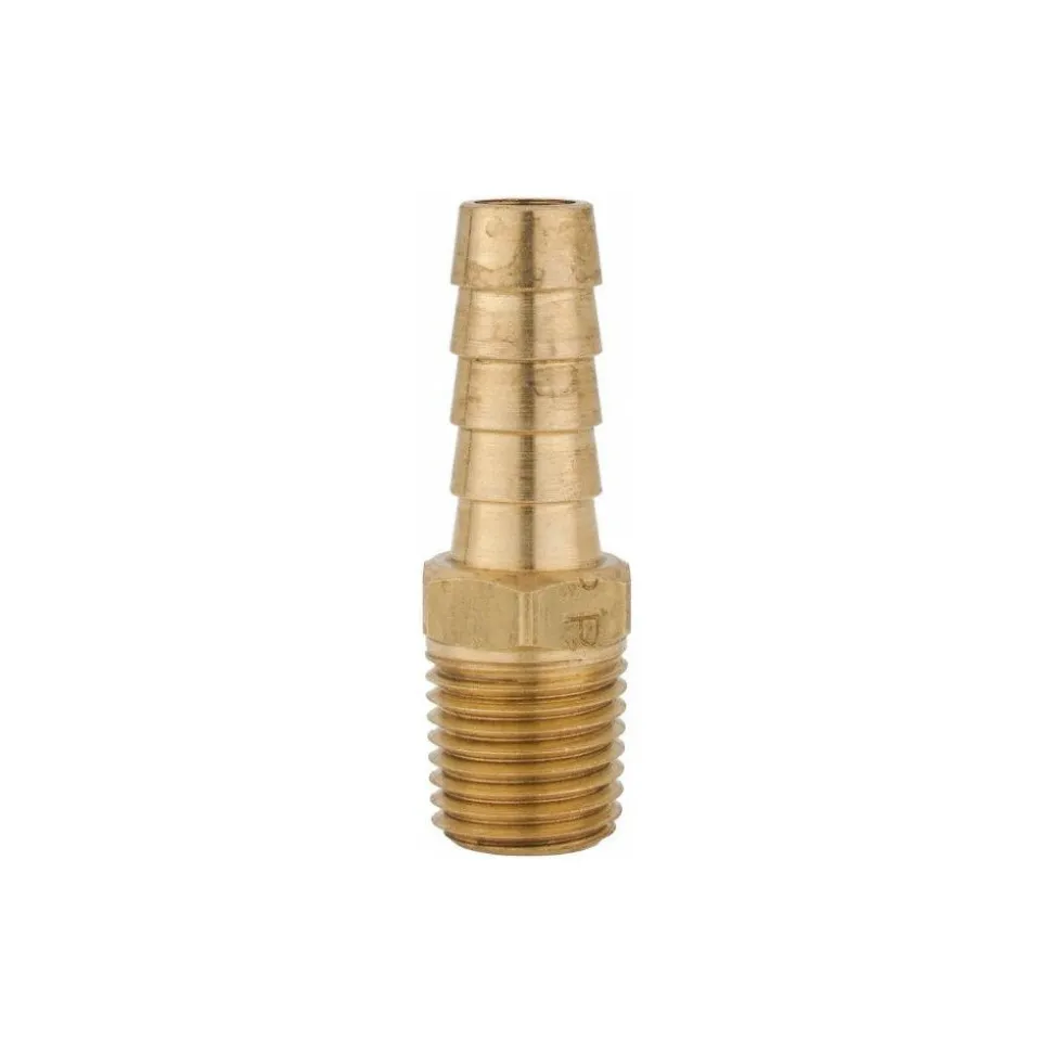Barbed Hose Fitting: 1/4" NPT, 3/8" Hose ID, Male, Brass