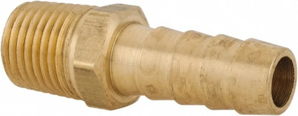 Barbed Hose Fitting: 1/4" NPT, 3/8" Hose ID, Male, Brass