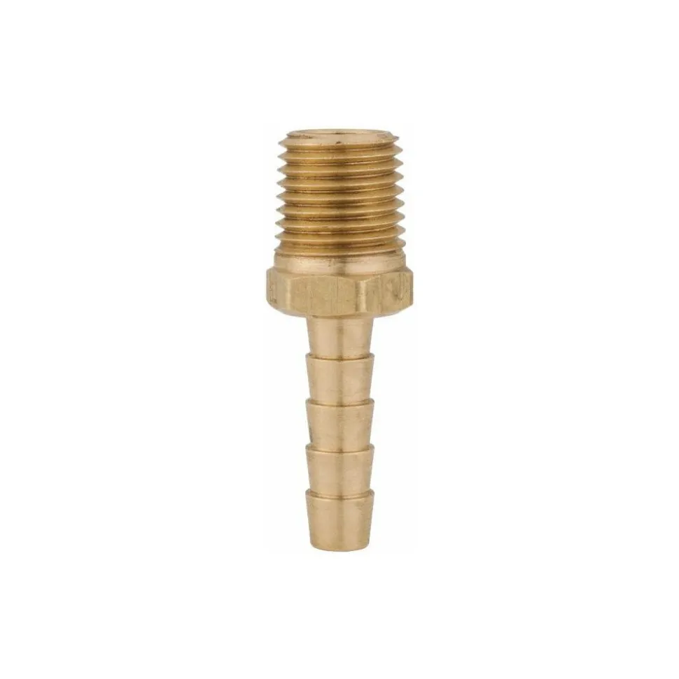 Barbed Hose Fitting: 1/4" NPT, 1/4" Hose ID, Male, Brass