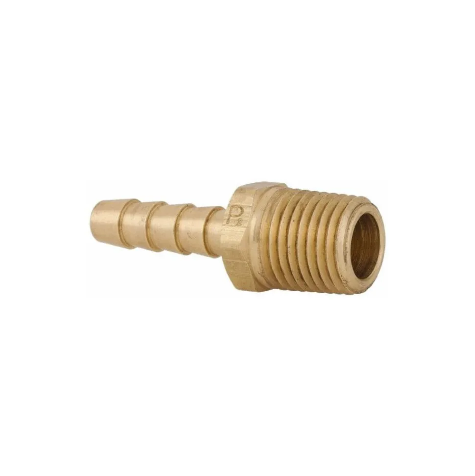 Barbed Hose Fitting: 1/4" NPT, 1/4" Hose ID, Male, Brass
