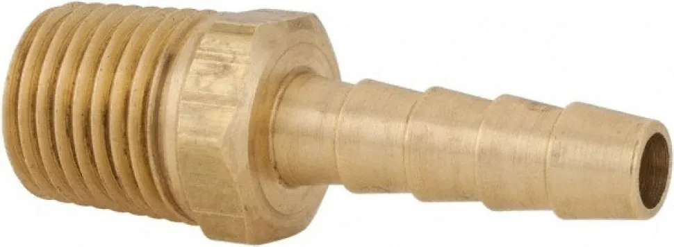 Barbed Hose Fitting: 1/4" NPT, 1/4" Hose ID, Male, Brass