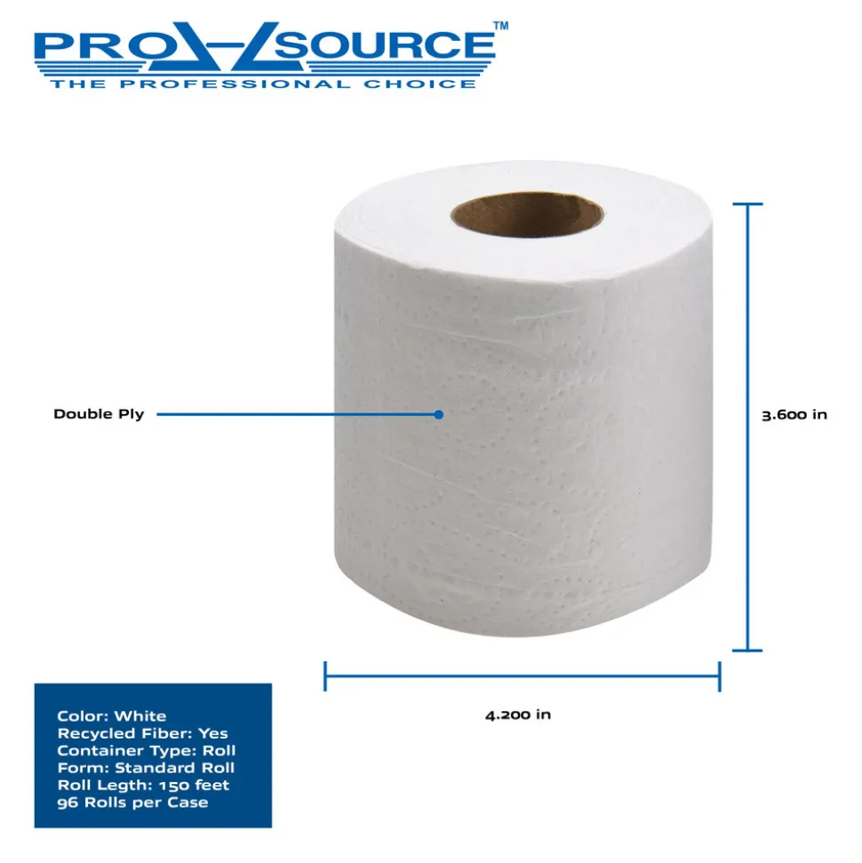 Bathroom Tissue: Standard Roll, Recycled Fiber, 2-Ply, White
