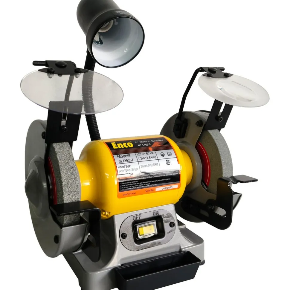 Bench Grinder: 6" Wheel Dia, 1/2" Arbor Hole Dia