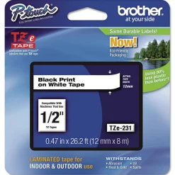1/2' BLACK ON WHITE BROTHER LAMINATED TAPE