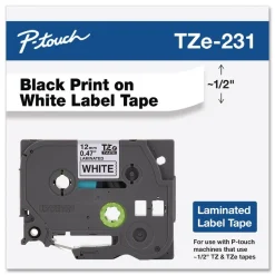 1/2' BLACK ON WHITE BROTHER LAMINATED TAPE