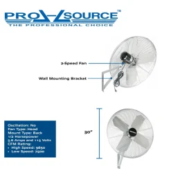 30" Blade 7,500/9,850 CFM 1/2 hp Heavy Duty Air Industrial Circulation Wall-Mount Fan