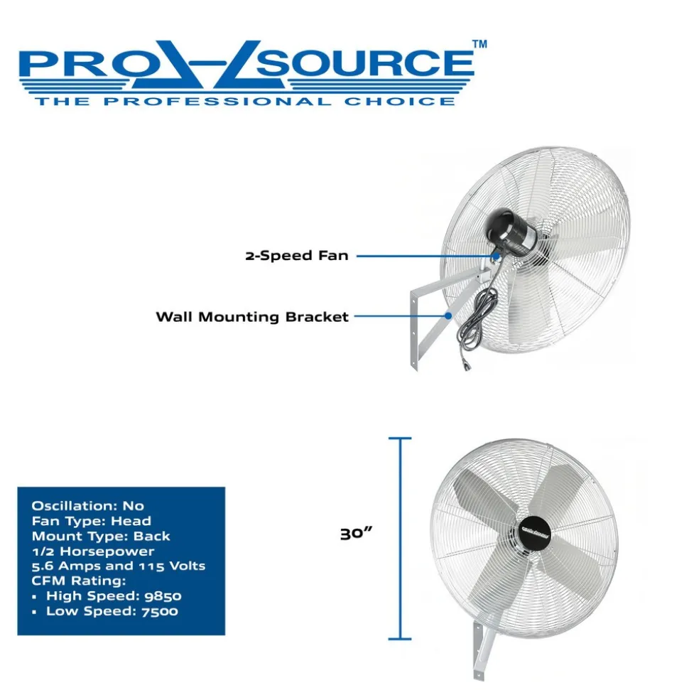 30" Blade 7,500/9,850 CFM 1/2 hp Heavy Duty Air Industrial Circulation Wall-Mount Fan