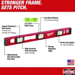 Box Beam, I-Beam & Torpedo Levels; Level Type: I-Beam; Length (Inch): 48; Magnetic: Yes; Accuracy: 0.0005 in; Body Material: Aluminum; Top Read: Yes; Graduation Location: Front; Housing Color: Red; Black; Features: Lightweight; Durable; Impact Resistant