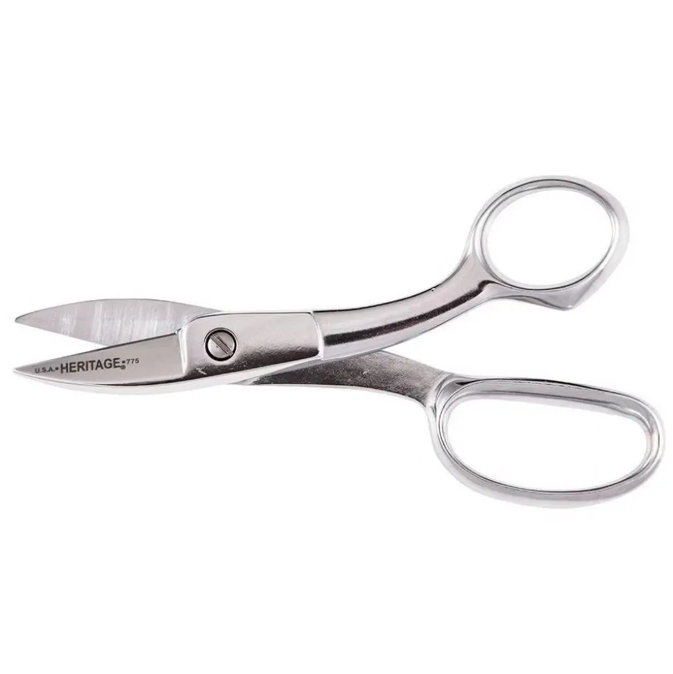 Broad Blade Shear: 7-5/8" OAL, 1-15/16" Cut Length, Serrated Blade, Hot Forged Steel, Nickel-Plated Carbon Chrome