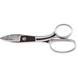 Broad Blade Shear: 7-5/8" OAL, 1-15/16" Cut Length, Serrated Blade, Hot Forged Steel, Nickel-Plated Carbon Chrome