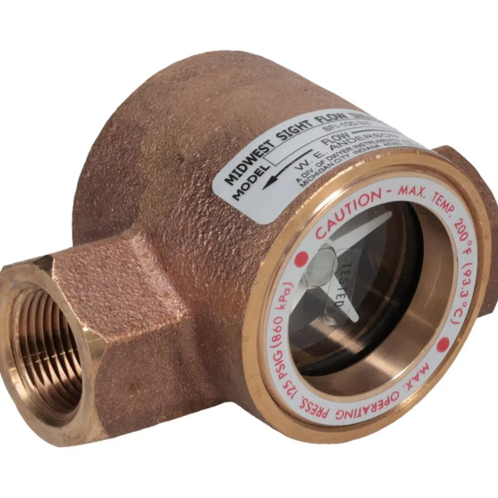 Bronze Body Sight Flow Indicator: 3/4" NPT, 125 psi, Use with Gas & Liquid