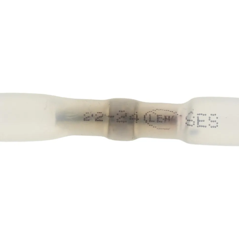 Butt Splice Terminal: Crimp-On, Clear, 24/22 AWG, Heat Shrink & Polyolefin