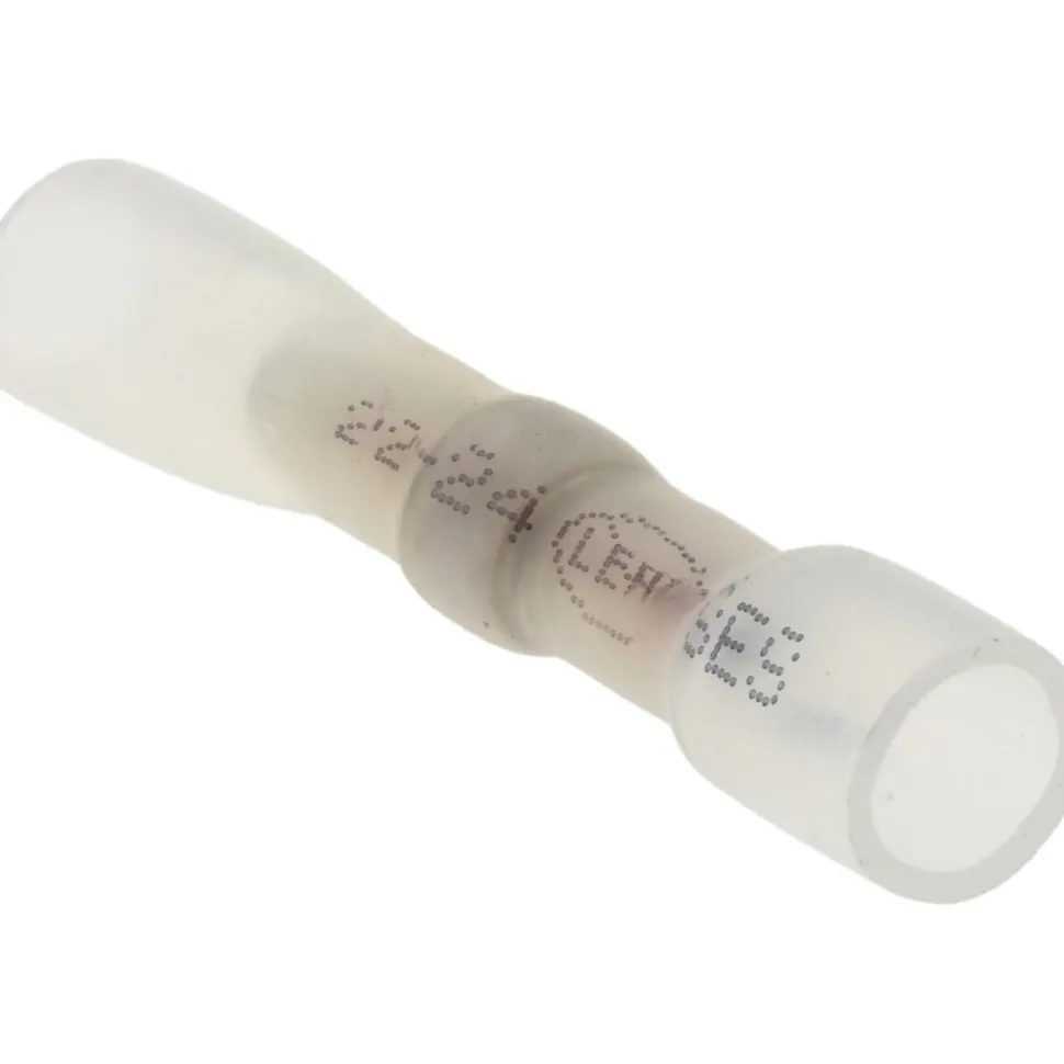 Butt Splice Terminal: Crimp-On, Clear, 24/22 AWG, Heat Shrink & Polyolefin