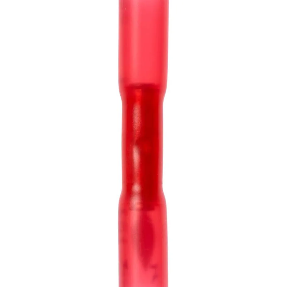 Butt Splice Terminal: Crimp-On, Red, 22/18 AWG, Fully Insulated, Heat Shrink