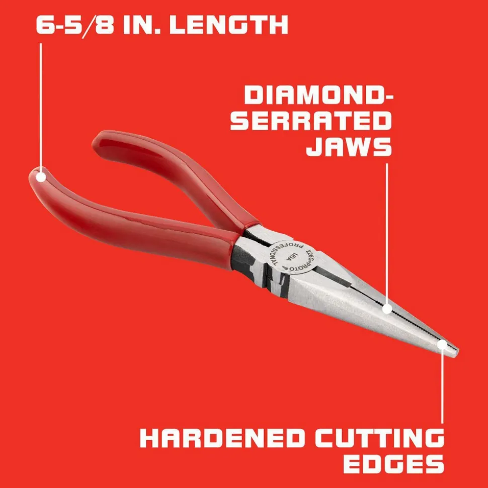 Chain Nose Plier: 1-7/8" Jaw Length, 5-5/8" Overall Length, Side Cutter